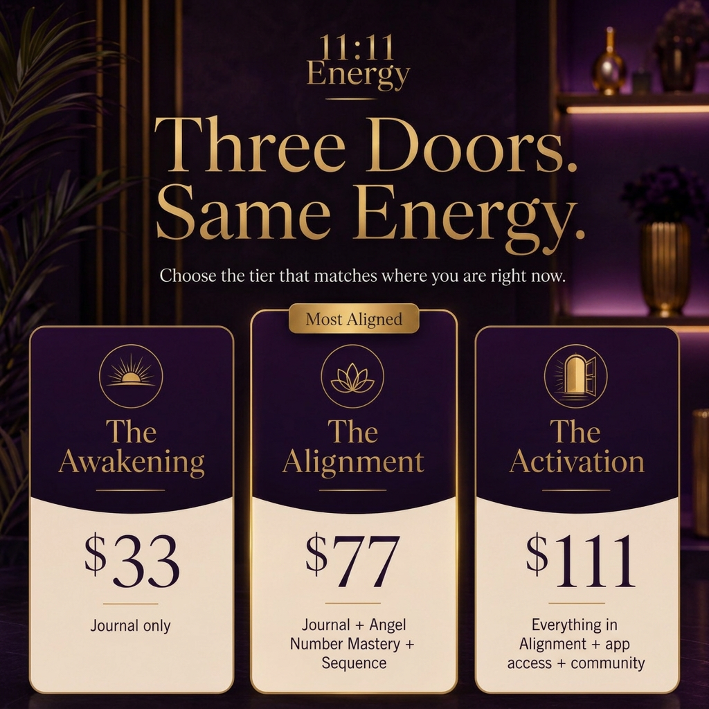 Three Doors. Same Energy. The Awakening $33, The Alignment $77, and The Activation $111 tier cards.